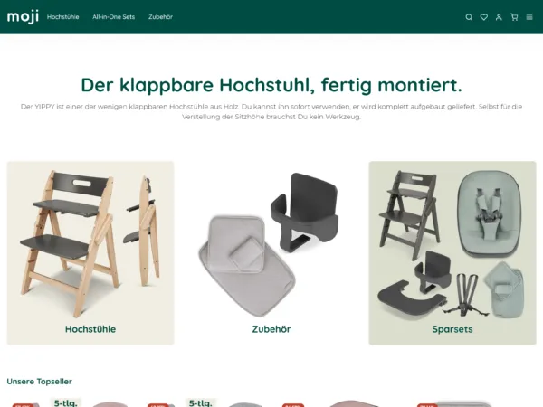 „moji“-Webshop für Kinderhochstühle